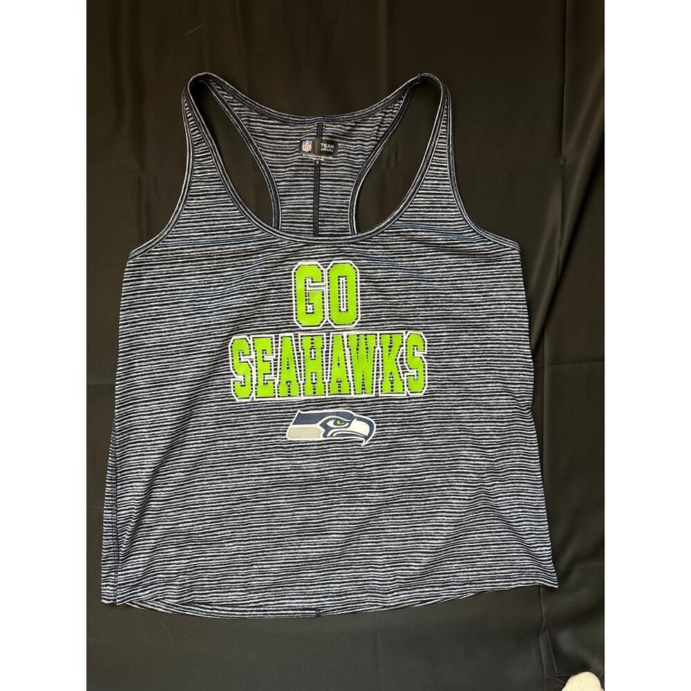 NFL Navy Blue/White Striped Seattle Seahawks Sleeveless Racerback Tank Top Sz XL